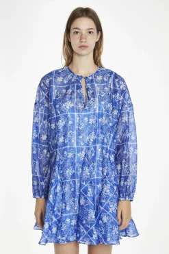 Glamorous Day Dresses|Mini Dresses|Blue-Tile Organza Oversized Swing Mini-Dress -