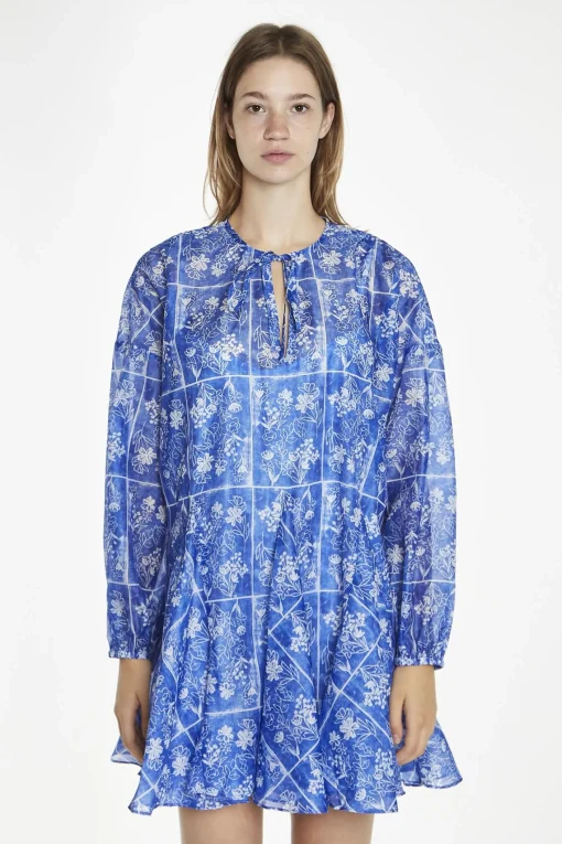 Glamorous Day Dresses|Mini Dresses|Blue-Tile Organza Oversized Swing Mini-Dress -