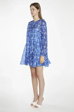Glamorous Day Dresses|Mini Dresses|Blue-Tile Organza Oversized Swing Mini-Dress -