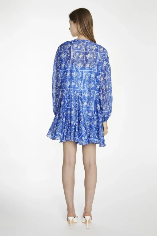 Glamorous Day Dresses|Mini Dresses|Blue-Tile Organza Oversized Swing Mini-Dress -