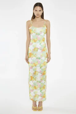 Glamorous Day Dresses|Maxi Dresses|Blurred-Flower Mesh Bodycon Maxi-Dress -