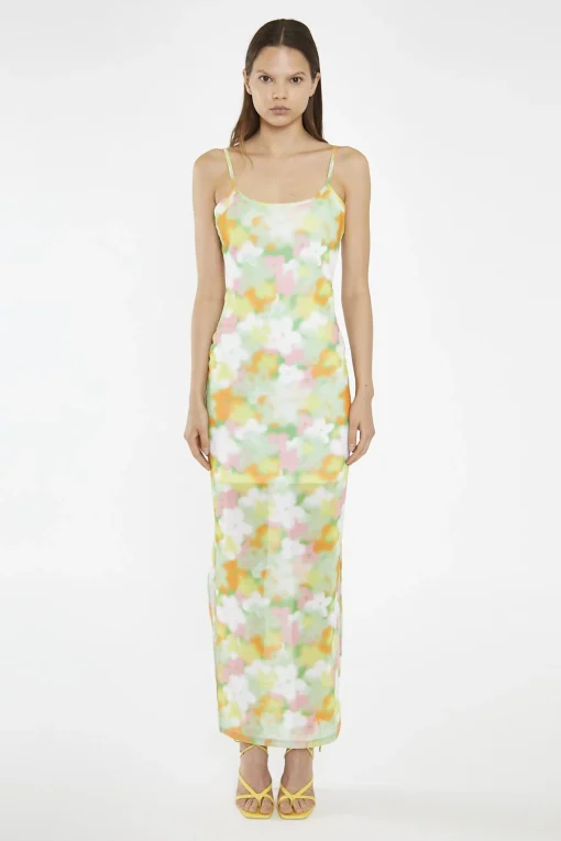 Glamorous Day Dresses|Maxi Dresses|Blurred-Flower Mesh Bodycon Maxi-Dress -