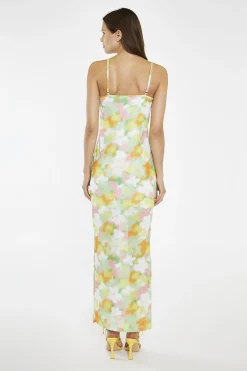 Glamorous Day Dresses|Maxi Dresses|Blurred-Flower Mesh Bodycon Maxi-Dress -