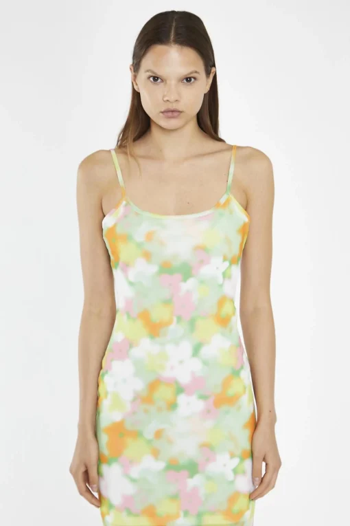 Glamorous Day Dresses|Maxi Dresses|Blurred-Flower Mesh Bodycon Maxi-Dress -