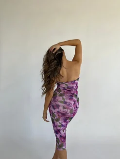 Glamorous Graduation|Best Dressed Guest|Blurred-Purple Floral Bandeau Midaxi-Dress -