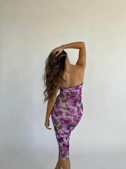Glamorous Graduation|Best Dressed Guest|Blurred-Purple Floral Bandeau Midaxi-Dress -