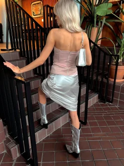 Glamorous Go To Partywear|Blush Top-Stitched Strapless-Bustier -