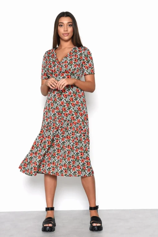 Glamorous Midi & Midaxi Dresses|Midi & Midaxi Dresses|Bold-Multi-Floral V-Neck Midi-Dress -