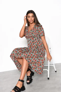 Glamorous Midi & Midaxi Dresses|Midi & Midaxi Dresses|Bold-Multi-Floral V-Neck Midi-Dress -
