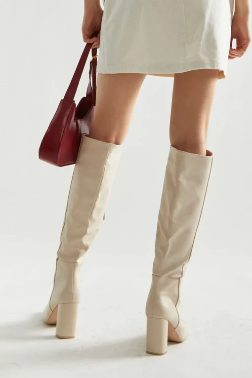 Glamorous Boots|Bone Knee High Pointed Toe Boots -