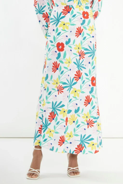Glamorous Best Dressed Guest|Co-ords|Bright Multi Flower Bias-Cut Maxi-skirt -