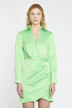 Glamorous Day Dresses|Mini Dresses|Bright-Green Wrapped Shirt Mini-Dress -