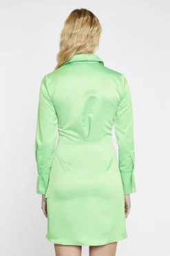 Glamorous Day Dresses|Mini Dresses|Bright-Green Wrapped Shirt Mini-Dress -