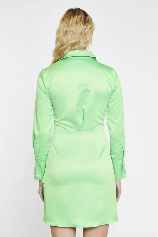 Glamorous Day Dresses|Mini Dresses|Bright-Green Wrapped Shirt Mini-Dress -