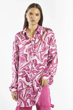 Glamorous Glamorous Care: Our Sustainable Collection|Blouses & Shirts|Bright-Pink Marble Oversized-Shirt -