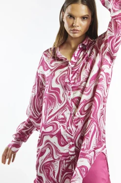 Glamorous Glamorous Care: Our Sustainable Collection|Blouses & Shirts|Bright-Pink Marble Oversized-Shirt -