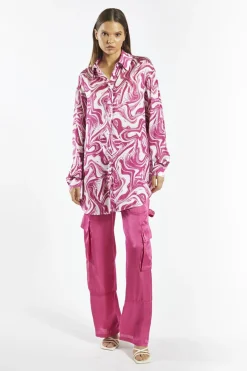 Glamorous Glamorous Care: Our Sustainable Collection|Blouses & Shirts|Bright-Pink Marble Oversized-Shirt -