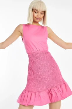 Glamorous Best Dressed Guest|Day Dresses|Bright-Pink Open Back Shirred Mini-Dress -