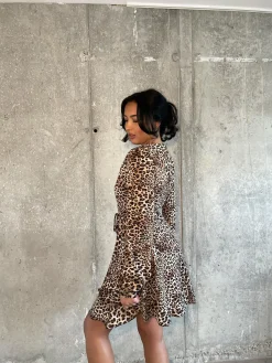 Glamorous Midi & Midaxi Dresses|Midi & Midaxi Dresses|Brown - Natural Leopard Tie-Wrap Midi-Dress -