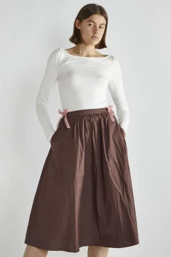 Glamorous Midi & Midaxi Skirts|Brown Bow-Detail Midi-Skirt -