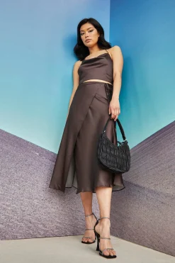 Glamorous Tops & T-shirts|Brown Cowl-Neck Crop-Top -