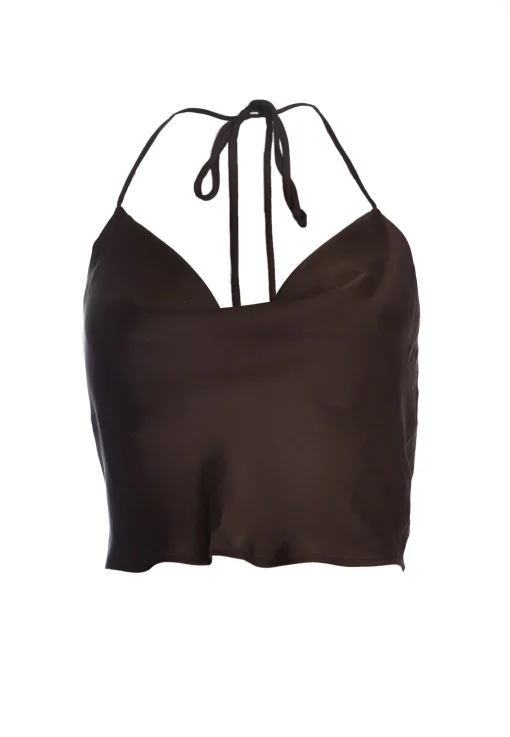 Glamorous Tops & T-shirts|Brown Cowl-Neck Crop-Top -