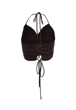 Glamorous Tops & T-shirts|Brown Cowl-Neck Crop-Top -