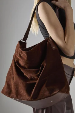 Glamorous Tote Bags|Brown Faux Suede Tote-Bag -