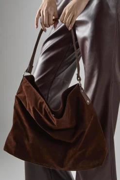 Glamorous Tote Bags|Brown Faux Suede Tote-Bag -