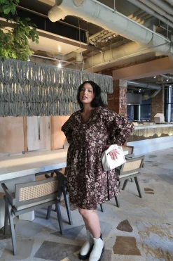 Glamorous Day Dresses|Glamorous Curve|Brown Floral Midi-Dress -