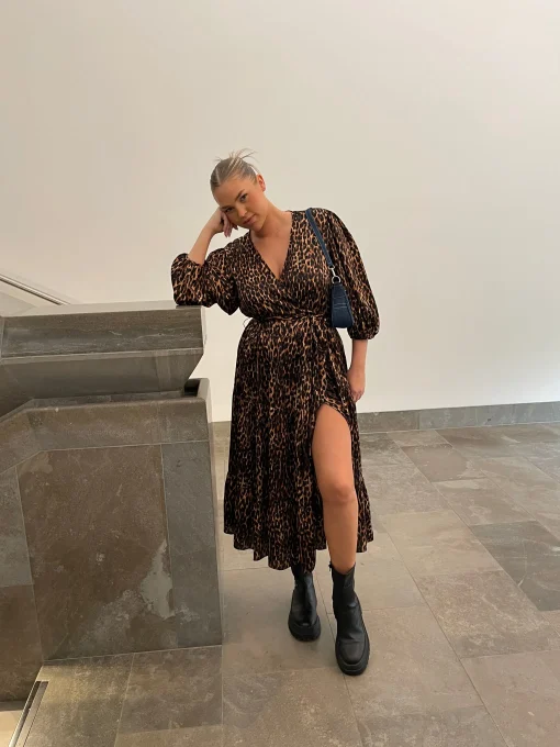Glamorous Best Dressed Guest|Go To Partywear|Brown Leopard Tiered Wrap Midaxi-Dress -