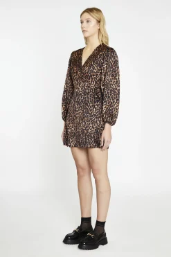 Glamorous Day Dresses|Mini Dresses|Brown Leopard Wrap Mini-Dress -