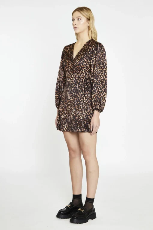 Glamorous Day Dresses|Mini Dresses|Brown Leopard Wrap Mini-Dress -