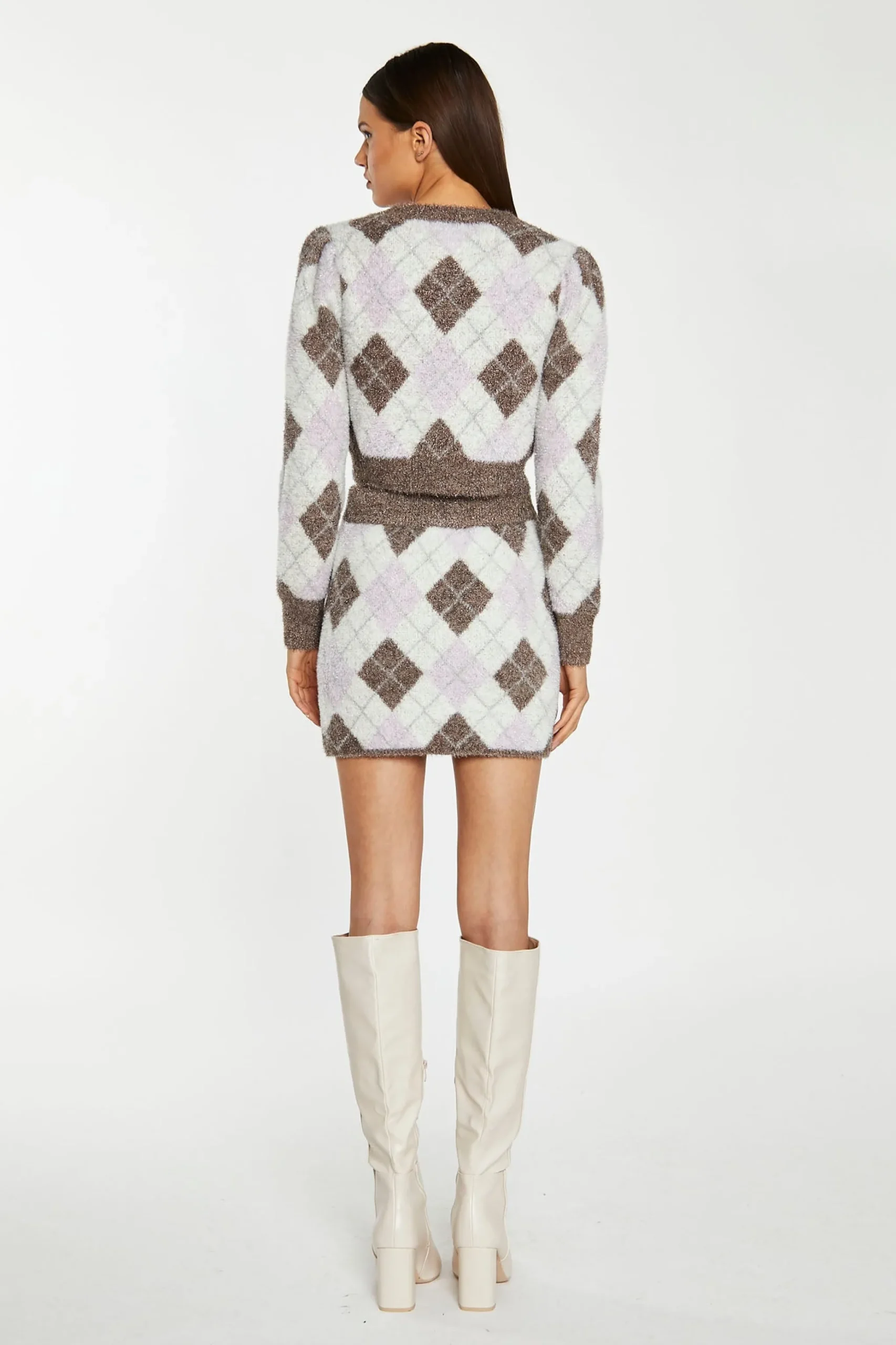 Glamorous Workwear|Go To Partywear|Brown Multi-Argyle Glitter Knit Crop-Jumper -