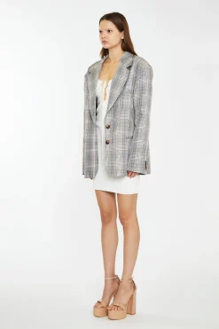 Glamorous Prom|Workwear|Brown Multi-Check Oversized Blazer -