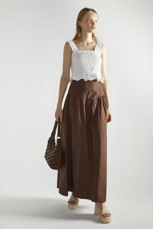 Glamorous Maxi Skirts|Brown Pleated Maxi-Skirt -