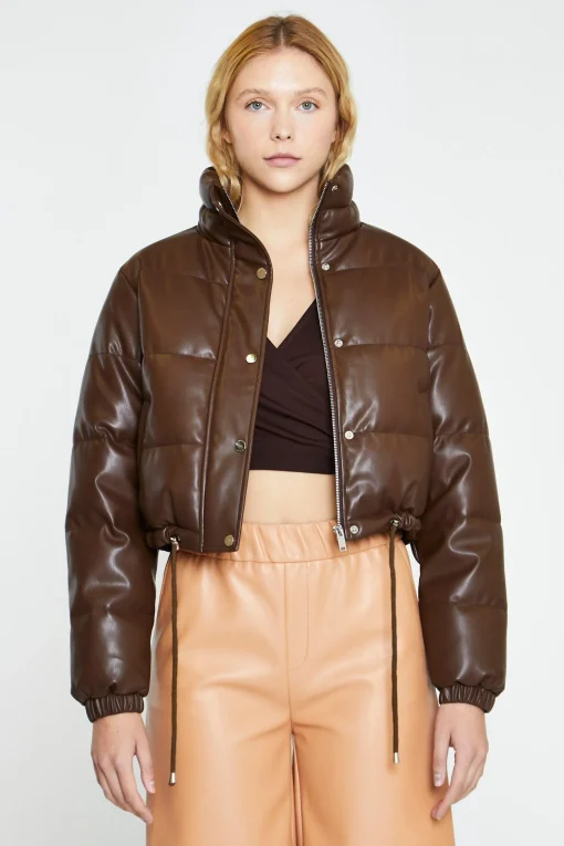 Glamorous Workwear|Jackets|Brown PU Puffer Cropped-Jacket -