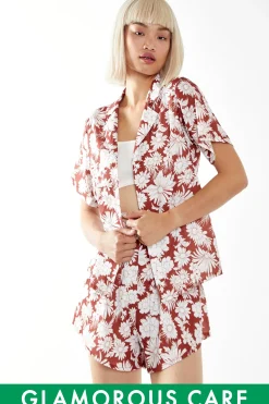 Glamorous Jet Setter|Chic Escapes|Brown Resort-Floral Loose Fit Collared-shirt -
