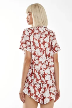 Glamorous Jet Setter|Chic Escapes|Brown Resort-Floral Loose Fit Collared-shirt -