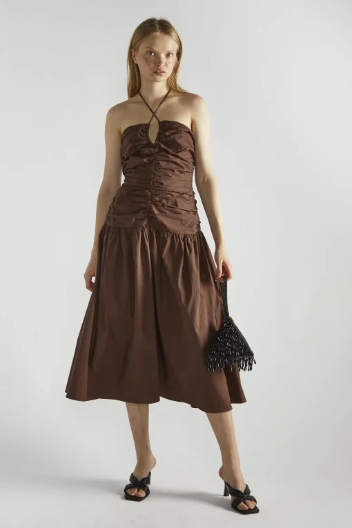 Glamorous Midi & Midaxi Dresses|Midi & Midaxi Dresses|Brown Ruched Midaxi-Dress -