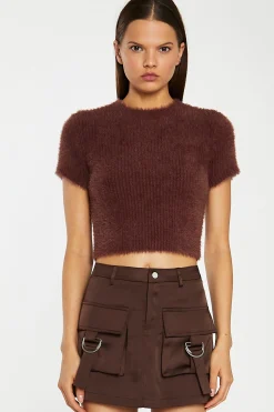 Glamorous Going Out Skirts|Satin Skirts|Brown Satin Cargo Mini-Skirt -
