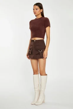 Glamorous Going Out Skirts|Satin Skirts|Brown Satin Cargo Mini-Skirt -