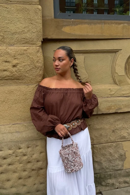 Glamorous Blouses & Shirts|Brown Swing Bardot-Top -