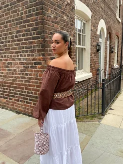 Glamorous Blouses & Shirts|Brown Swing Bardot-Top -