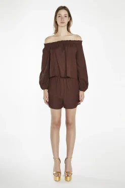 Glamorous Blouses & Shirts|Brown Swing Bardot-Top -