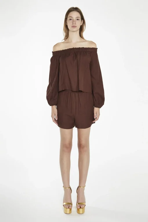 Glamorous Blouses & Shirts|Brown Swing Bardot-Top -