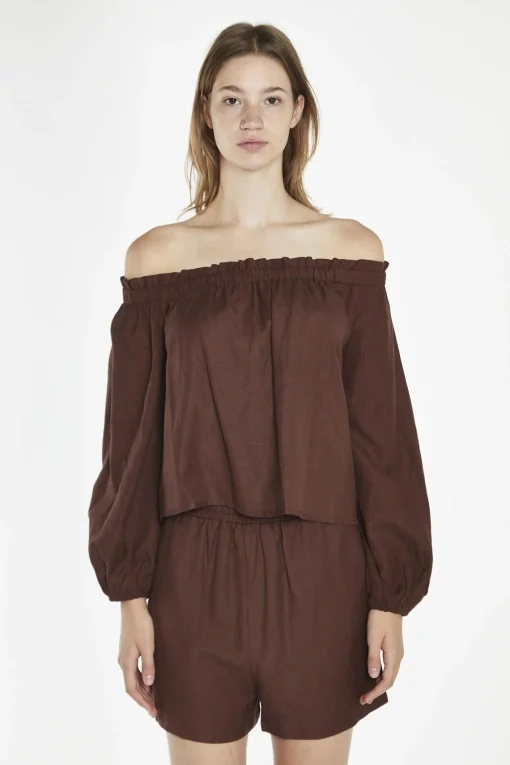Glamorous Blouses & Shirts|Brown Swing Bardot-Top -