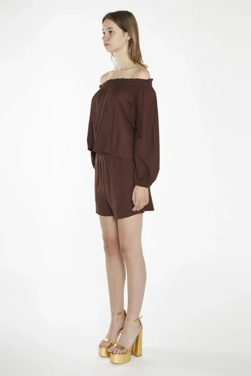 Glamorous Blouses & Shirts|Brown Swing Bardot-Top -