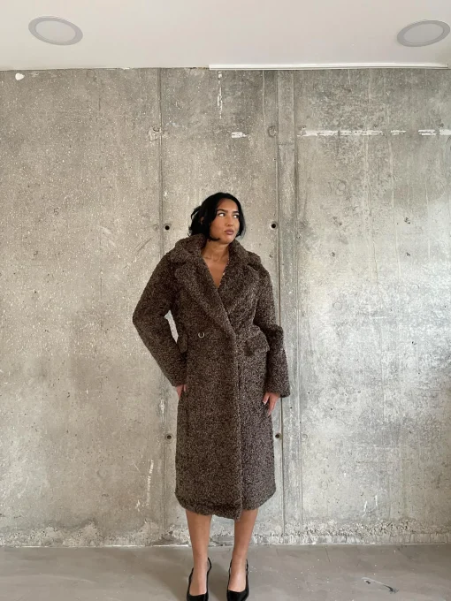 Glamorous Coats|Brown Teddy-Bear Maxi-Coat -