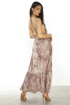 Glamorous Day Dresses|Maxi Dresses|Brown Tie-Dye Halter-Neck Maxi-Dress -
